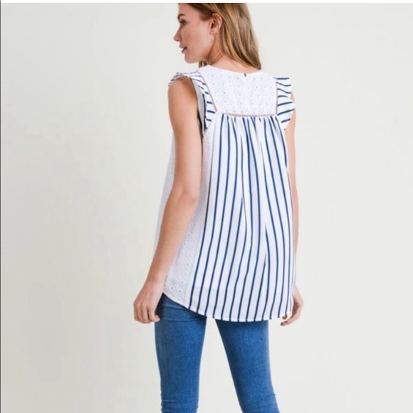 Doe & Rae Stripe & Eyelet Ruffle Sleeve Top - Picture 2 of 6